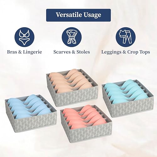 HomeStrap Bra Organizer For Drawers|6-Slot Non-Woven Foldable Undergarment Storage Box For Padded Bras,Lingerie,Scarves,Clothes & Underwear|Closet Drawer Organizer With Zipper|Pack of 2 Grey,Clothing - Image 5
