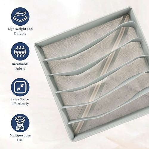 HomeStrap Bra Organizer For Drawers|6-Slot Non-Woven Foldable Undergarment Storage Box For Padded Bras,Lingerie,Scarves,Clothes & Underwear|Closet Drawer Organizer With Zipper|Pack of 2 Grey,Clothing - Image 4