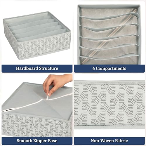 HomeStrap Bra Organizer For Drawers|6-Slot Non-Woven Foldable Undergarment Storage Box For Padded Bras,Lingerie,Scarves,Clothes & Underwear|Closet Drawer Organizer With Zipper|Pack of 2 Grey,Clothing - Image 3