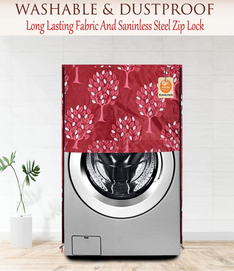 KANUSHI Industries® Washable & Dustproof Tree Design Front Load Automatic Washing Machine Cover (Maroon) (Suitable for 6 Kg, 6.5 kg, 7 kg, 7.5 kg)(WASMAC-MAROON-TREE-FRONT-01) - Image 2