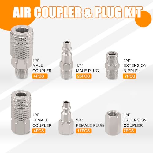 Ailbiuko 67Pcs Air Coupler and Plug Kit,1/4 Inch NPT Air Tool Fittings Set, Quick Connect Air Hose Fittings Air Compressor Accessories - Image 3