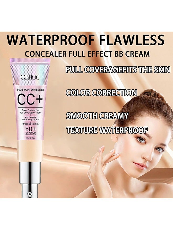 إيلهو كريم CC لتصحيح الألوان بتغطية كاملة SPF 50+ ، كريم أساس CC ، مصل مرطب خفيف الوزن كامل التغطية ، زيت تحكم وترطيب مقاوم للماء كريم تصحيح اللون غير اللامع طويل الأمد (LIGHT) - Image 5