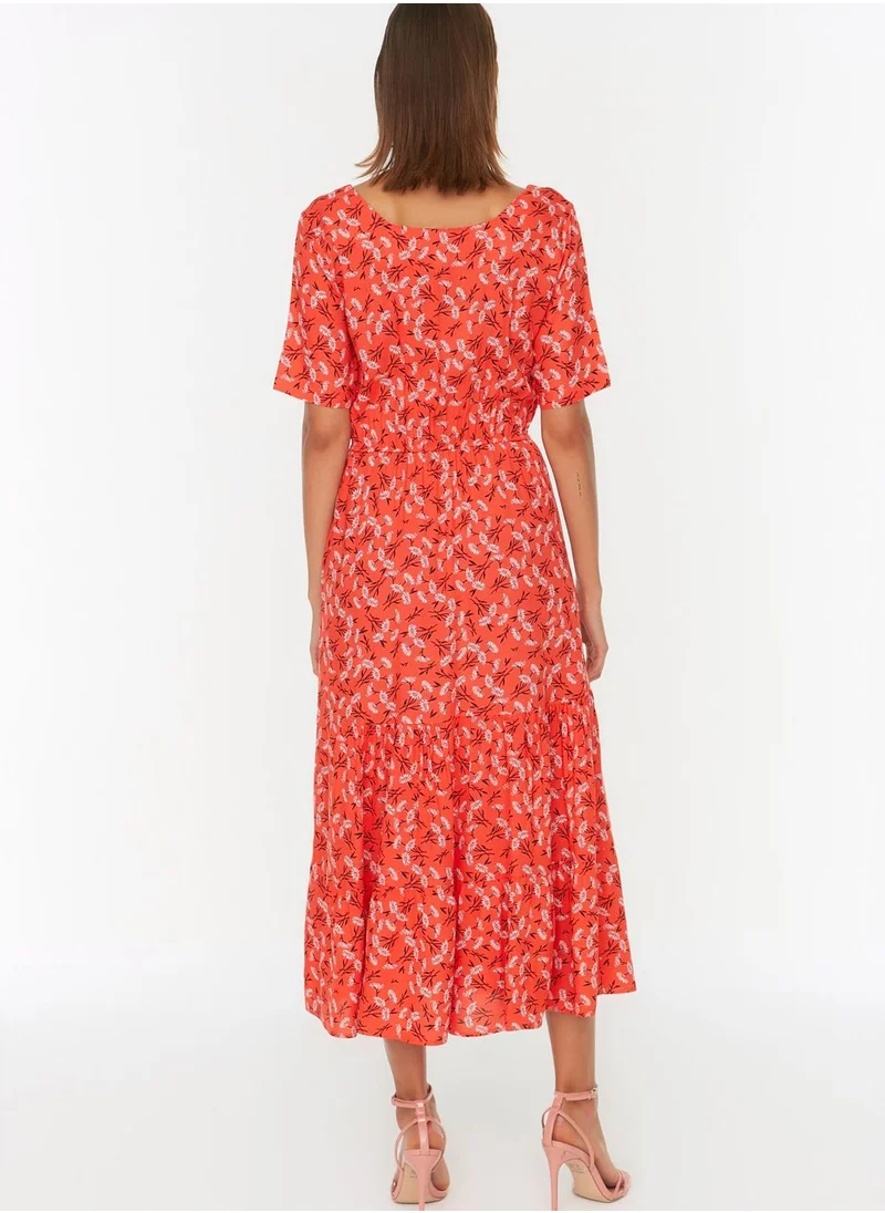 trendyol Square Neck Floral Print Dress