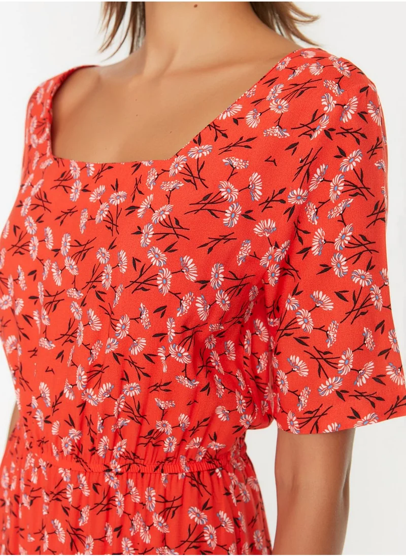 trendyol Square Neck Floral Print Dress