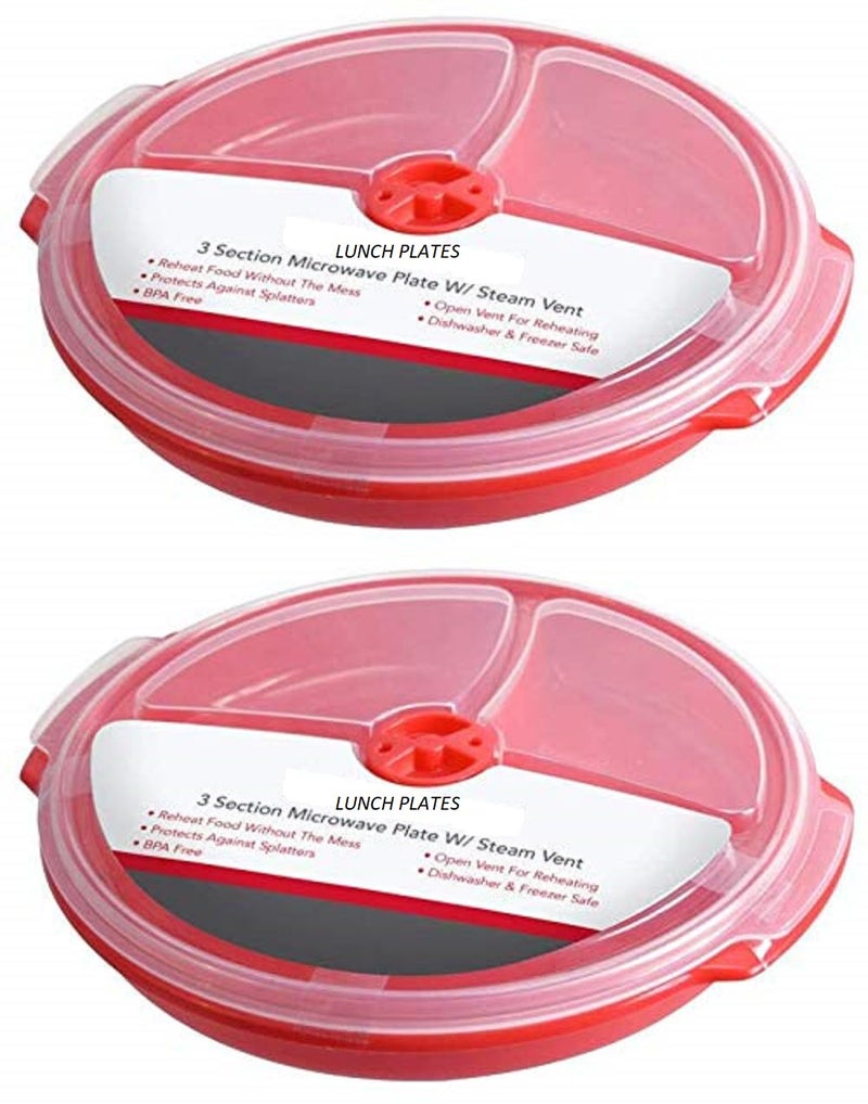 AMBSS SYS Home Products Essentials 3 pack- Microwave Food Storage Travel Tray Containers - Portion Control - 3 Section Compartment Divided Plates with Vented Lid For Easy Reheat (3, Red) - Image 5