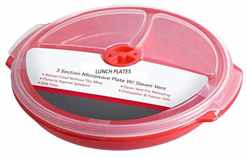 AMBSS SYS Home Products Essentials 3 pack- Microwave Food Storage Travel Tray Containers - Portion Control - 3 Section Compartment Divided Plates with Vented Lid For Easy Reheat (3, Red) - Image 4