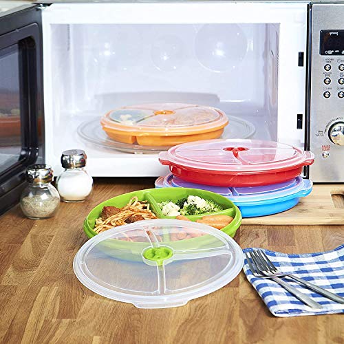 AMBSS SYS Home Products Essentials 3 pack- Microwave Food Storage Travel Tray Containers - Portion Control - 3 Section Compartment Divided Plates with Vented Lid For Easy Reheat (3, Red) - Image 3