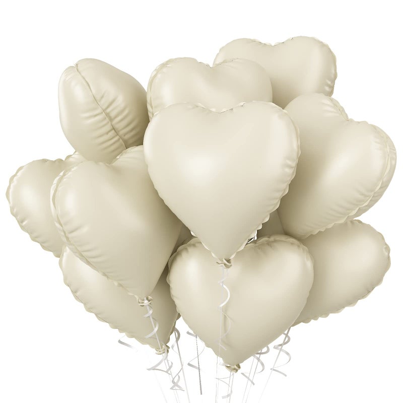 Biapian Cream Heart Balloons, Pack of 10 Beige Heart Balloons Helium Wedding, 18 Inch Cream White Heart Foil Balloon Wedding Nude Neutral for Birthday Party Valentine's Day Baby Shower - Image 1