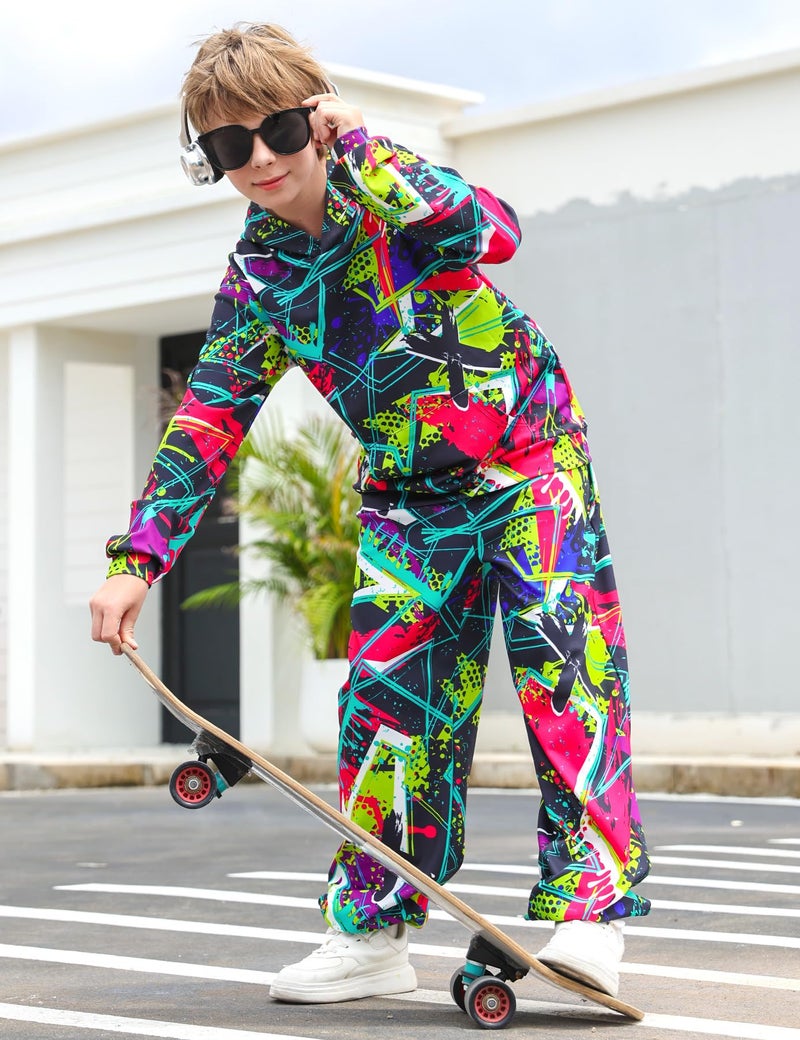 uideazone Kids 80s 90s Outfits Sweatsuit Size 5-6 Boys Girls Jogger Set Tracksuit Novelty Hoodies Sweatshirt and Sweat Pants Set 2 Piece Clothing Sets for Dailywear Home Casual Outdoor Indoor - Image 4