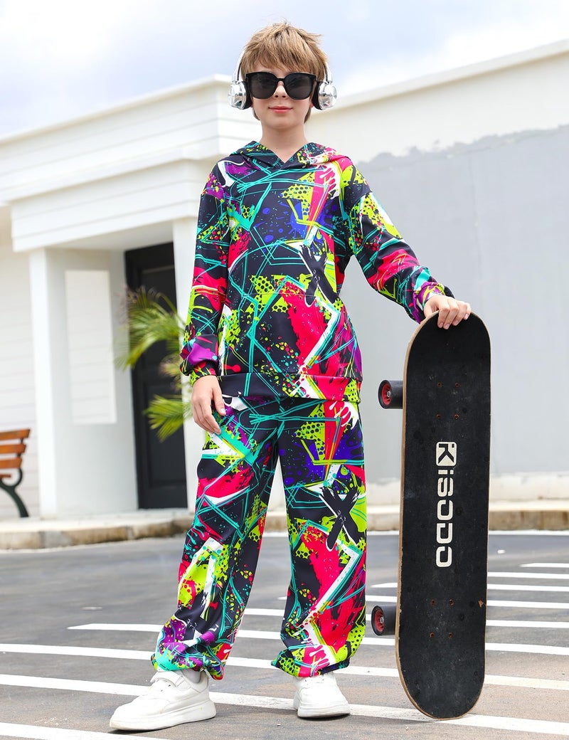 uideazone Kids 80s 90s Outfits Sweatsuit Size 5-6 Boys Girls Jogger Set Tracksuit Novelty Hoodies Sweatshirt and Sweat Pants Set 2 Piece Clothing Sets for Dailywear Home Casual Outdoor Indoor - Image 3