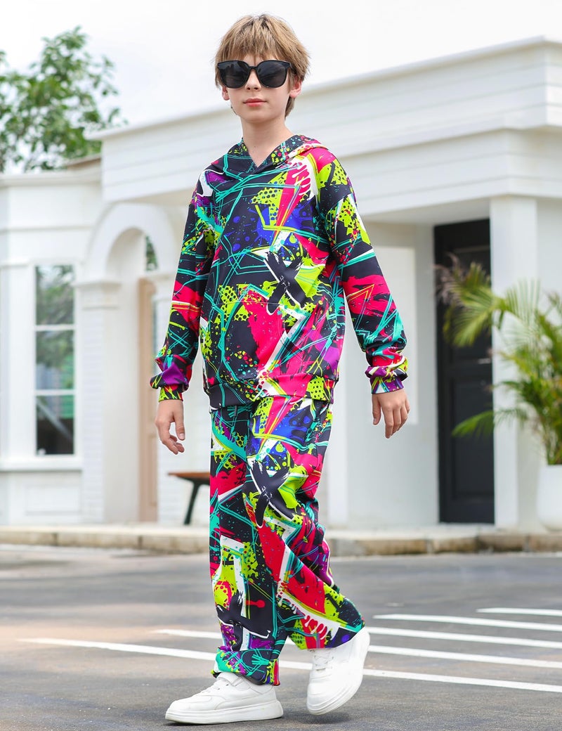 uideazone Kids 80s 90s Outfits Sweatsuit Size 5-6 Boys Girls Jogger Set Tracksuit Novelty Hoodies Sweatshirt and Sweat Pants Set 2 Piece Clothing Sets for Dailywear Home Casual Outdoor Indoor - Image 2