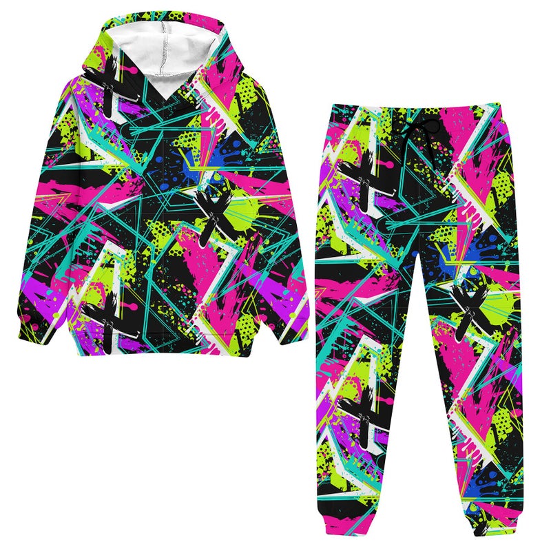 uideazone Kids 80s 90s Outfits Sweatsuit Size 5-6 Boys Girls Jogger Set Tracksuit Novelty Hoodies Sweatshirt and Sweat Pants Set 2 Piece Clothing Sets for Dailywear Home Casual Outdoor Indoor - Image 1