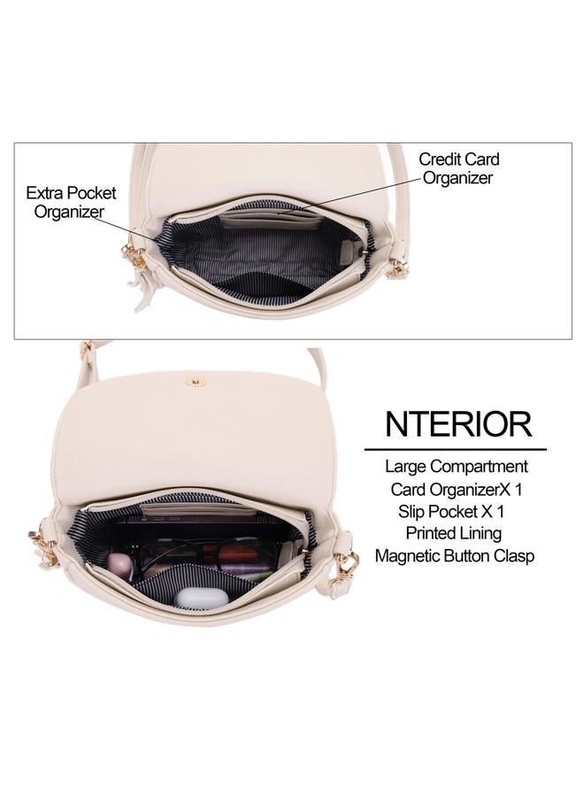 EVVE Crossbody Bags for Women - Flap Saddle Purse Style, Off White - Image 5