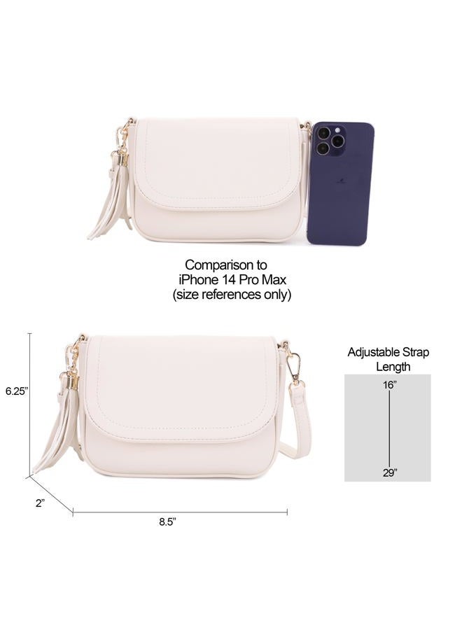 EVVE Crossbody Bags for Women - Flap Saddle Purse Style, Off White - Image 3