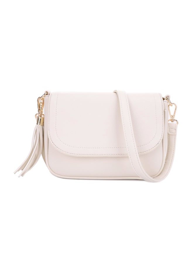 EVVE Crossbody Bags for Women - Flap Saddle Purse Style, Off White - Image 1