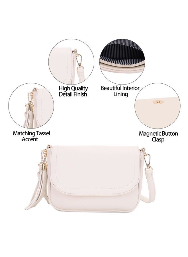 EVVE Crossbody Bags for Women - Flap Saddle Purse Style, Off White - Image 4