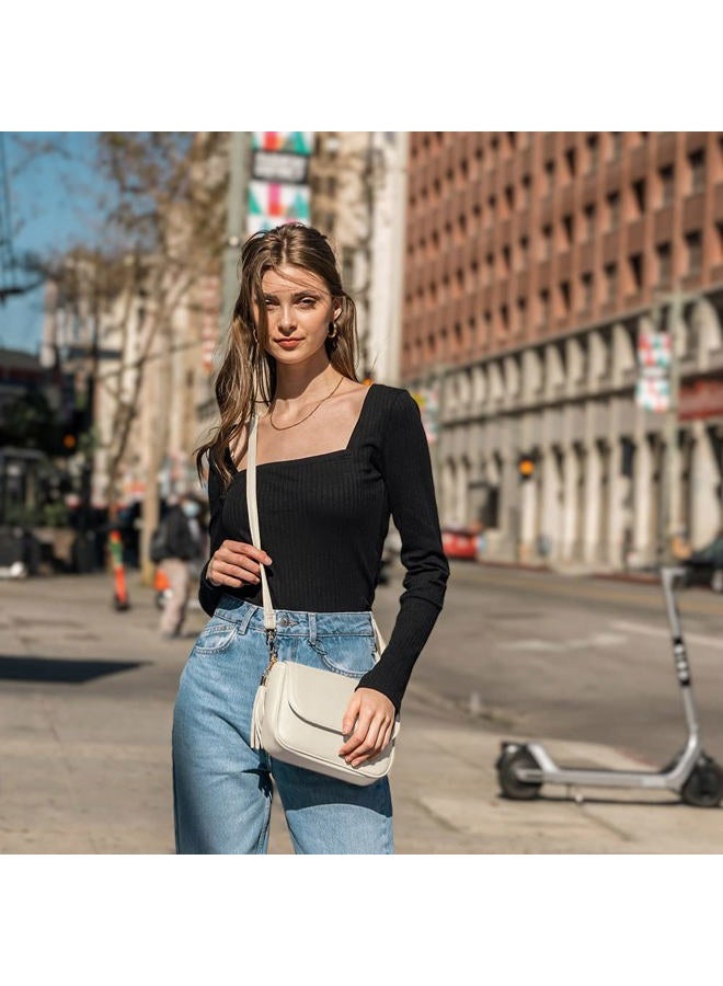 EVVE Crossbody Bags for Women - Flap Saddle Purse Style, Off White - Image 2