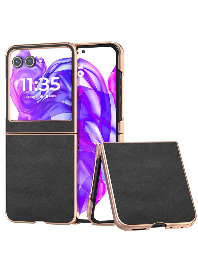 اس-توب جراب لهاتف Motorola Razr 50 / Razr 60، جراب واقٍ من جلد البقر ثنائي اللون مطلي بالكهرباء النانوية - Image 1