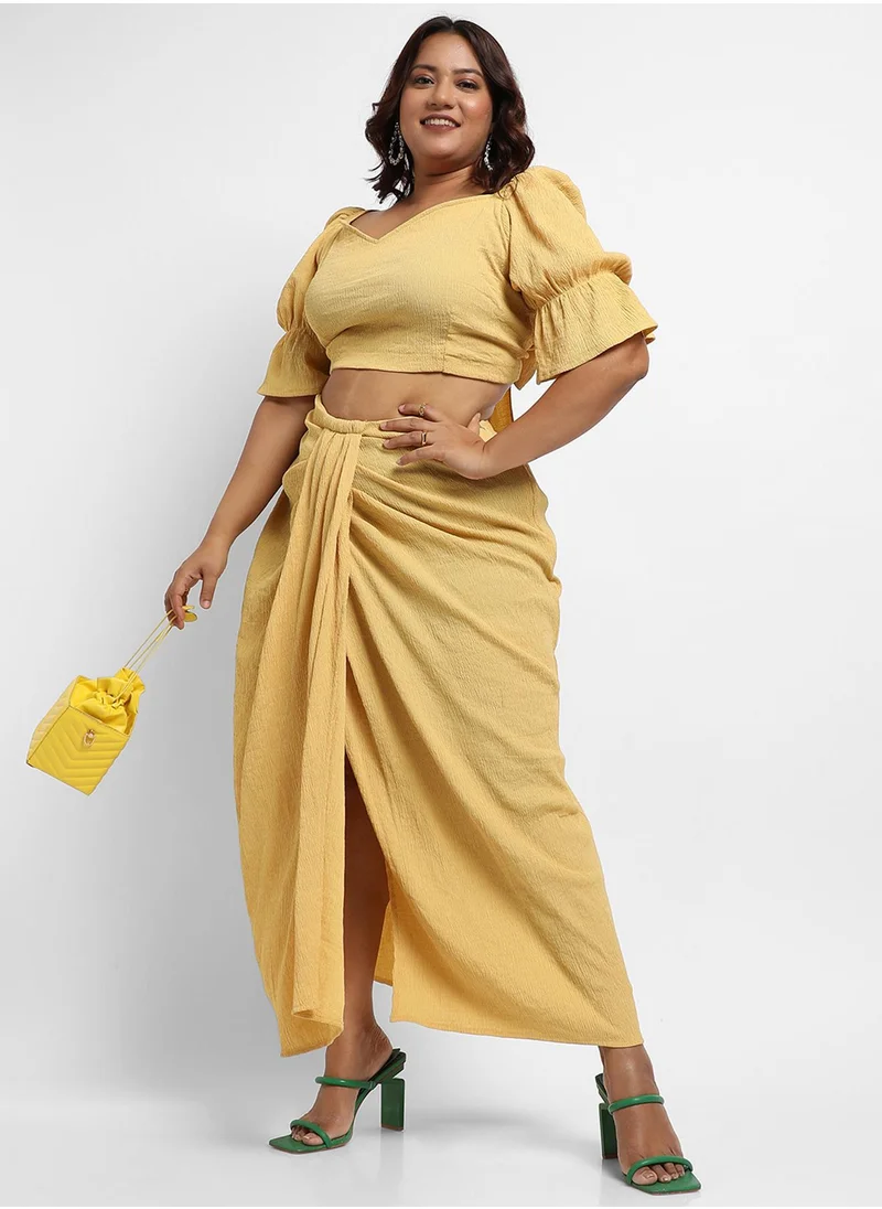 Instafab Plus Women's Yellow Cropped Co-Ord Set