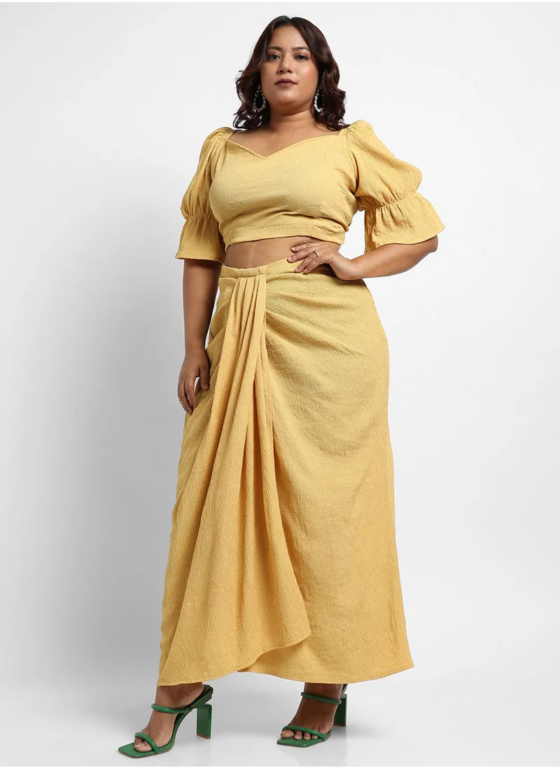 Instafab Plus Women's Yellow Cropped Co-Ord Set