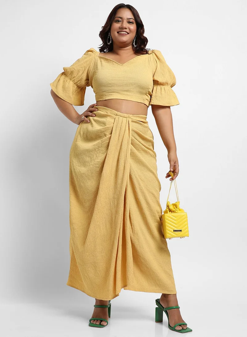 Instafab Plus Women's Yellow Cropped Co-Ord Set