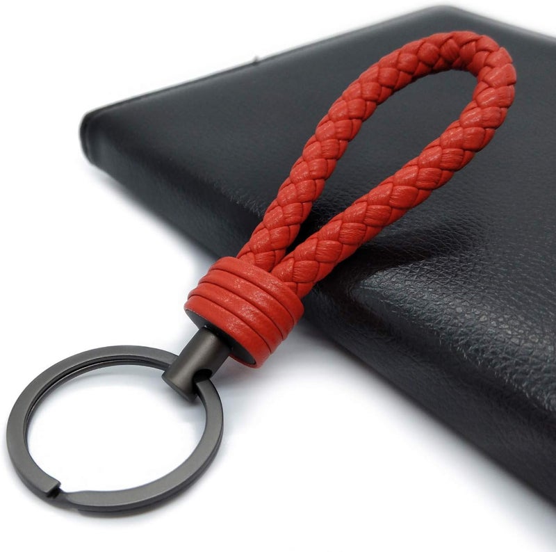 LABEN Handwoven Genuine Leather Key Chain - Red - Image 5