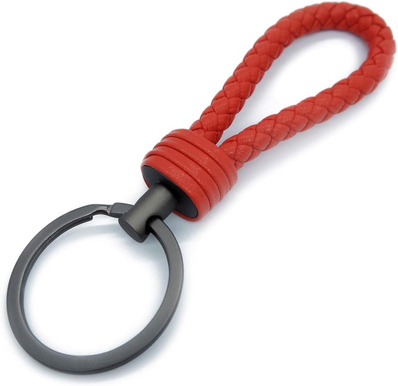 LABEN Handwoven Genuine Leather Key Chain - Red - Image 1