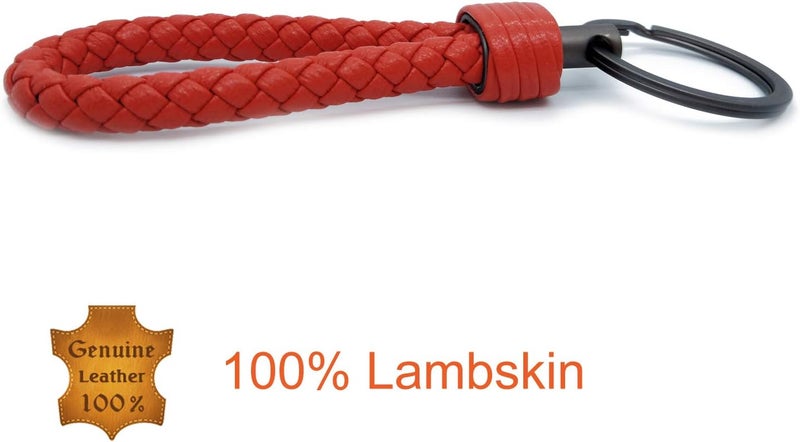 LABEN Handwoven Genuine Leather Key Chain - Red - Image 2