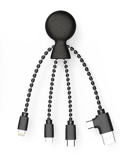 Xoopar - Mr Bio 4 in 1 Multi USB Cable Octopus Design Black - Universal Recycled Plastic Charger - USB Plug - USB-C - Lightning - Micro USB for Universal Smartphone - Image 1