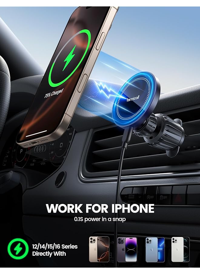 Lamicall 15W For Magsafe Car Mount Charger - [3-In-1 Upgraded Intelligent Chip] 360° Wireless Car Phone Holder Charger Vent Dashboard Magnetic Phone Holders For Iphone 16 15 14 Pro Max Mag Safe Case  - Image 5