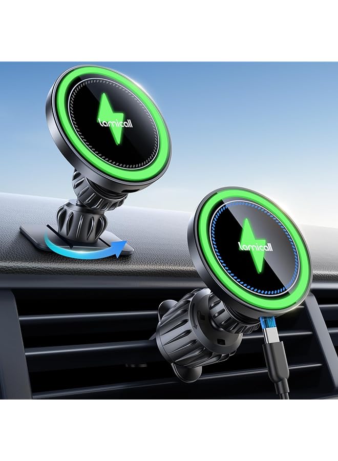 Lamicall 15W For Magsafe Car Mount Charger - [3-In-1 Upgraded Intelligent Chip] 360° Wireless Car Phone Holder Charger Vent Dashboard Magnetic Phone Holders For Iphone 16 15 14 Pro Max Mag Safe Case  - Image 1