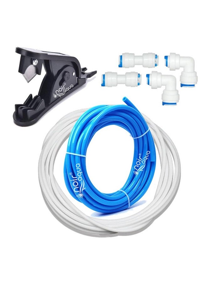 Noir Aqua منقي مياه نوير أكوا RO أنبوب RO Virgin بطول 5 متر أبيض، 5 متر أزرق، حجم 1/4 بوصة كوع QC، موصل مستقيم، 1 قاطع أنابيب - حجم 1/4 بوصة. - Image 1