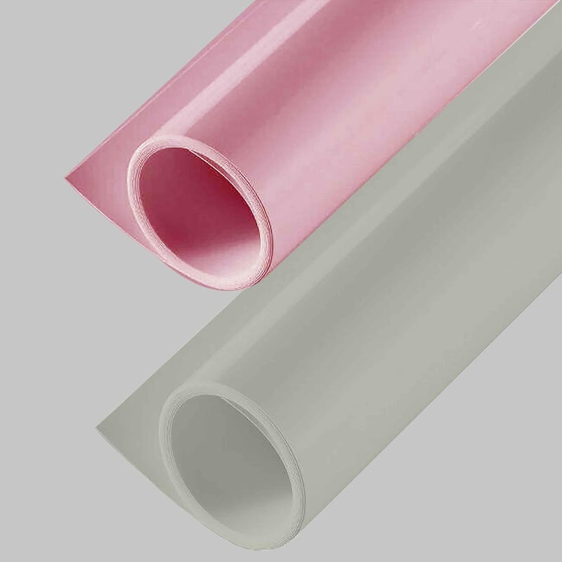 Smiledrive Background Sheet for Photography PVC PP Plastic Washable, Seamless Large Size 100x300 cm (Grey and Pink) - Image 1