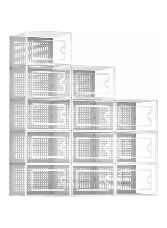 HOOKOR Large 12 Pack Shoe Storage Box, Clear Plastic Stackable Shoe Organizer for Closet, Shoe Rack Sneaker Containers Bins Holders,White - Image 1