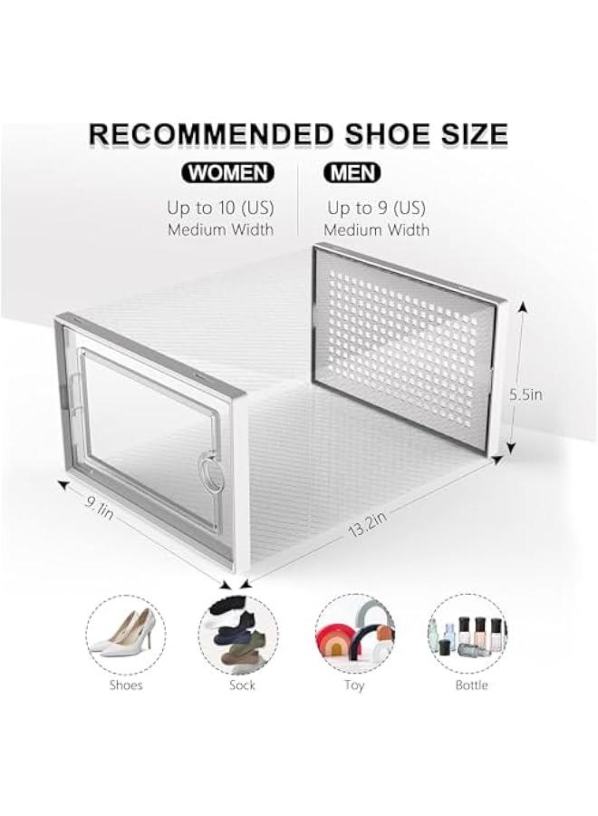 HOOKOR Large 12 Pack Shoe Storage Box, Clear Plastic Stackable Shoe Organizer for Closet, Shoe Rack Sneaker Containers Bins Holders,White - Image 3