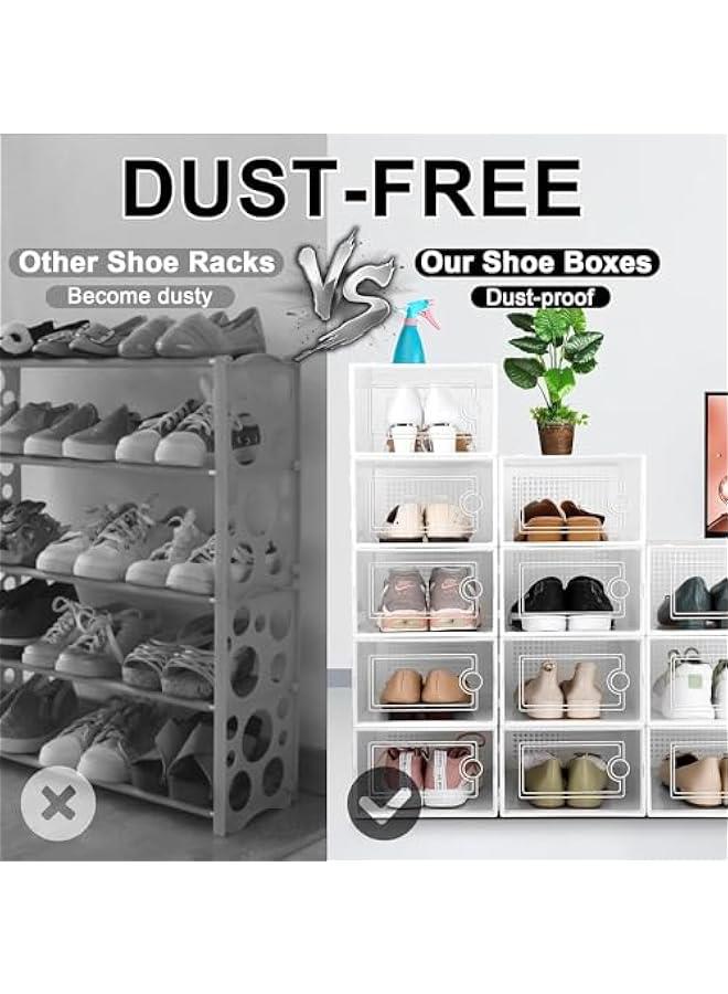 HOOKOR Large 12 Pack Shoe Storage Box, Clear Plastic Stackable Shoe Organizer for Closet, Shoe Rack Sneaker Containers Bins Holders,White - Image 4