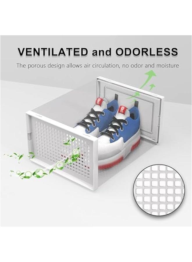 HOOKOR Large 12 Pack Shoe Storage Box, Clear Plastic Stackable Shoe Organizer for Closet, Shoe Rack Sneaker Containers Bins Holders,White - Image 5
