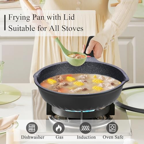 Vinchef New Handle Update 11In/5Qt Aluminum Nonstick Deep Frying Pan with Lid and Heat Indicator, Anti Scratch and Anti Stain Deep Saute Pan, Induction Compatible - Image 2