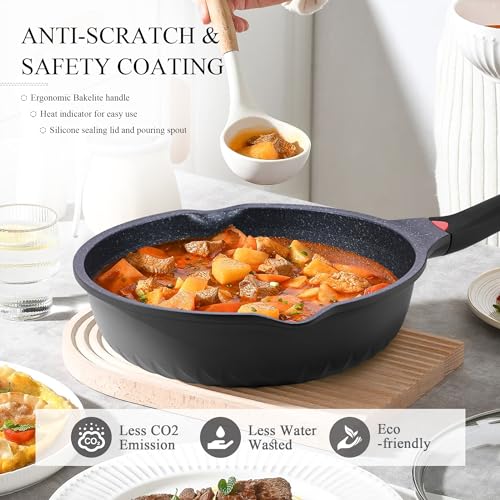 Vinchef New Handle Update 11In/5Qt Aluminum Nonstick Deep Frying Pan with Lid and Heat Indicator, Anti Scratch and Anti Stain Deep Saute Pan, Induction Compatible - Image 3