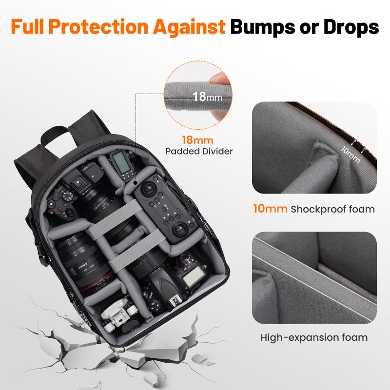 Cwatcun Camera Backpack Bag Professional for SLR DSLR Mirrorless Camera Waterproof Camera Case Compatible with Sony Canon Nikon Camera and Lens Tripod Accessories (â…¡ Small Black) - Image 5