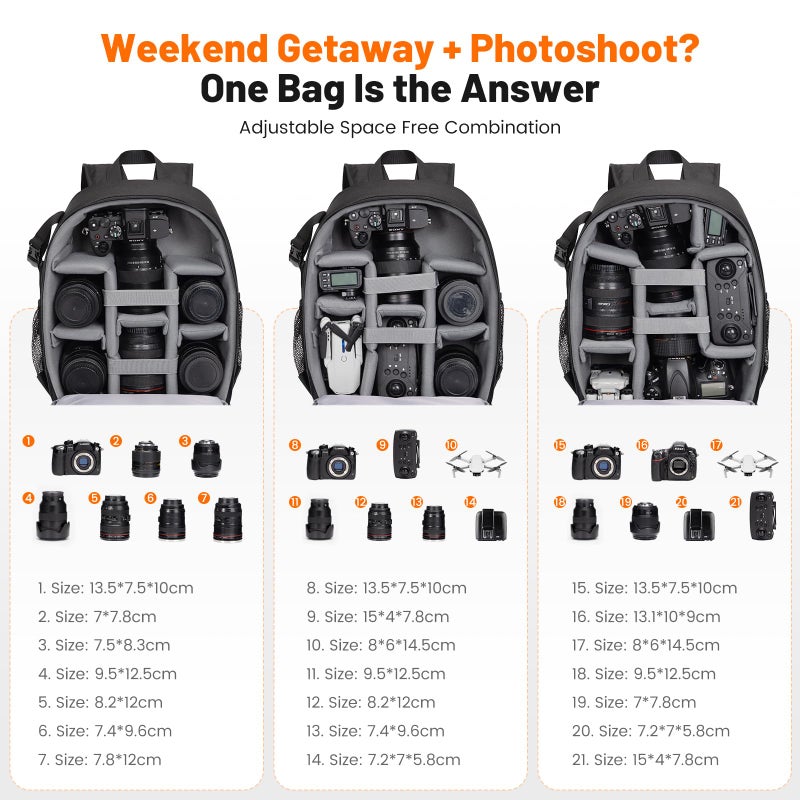 Cwatcun Camera Backpack Bag Professional for SLR DSLR Mirrorless Camera Waterproof Camera Case Compatible with Sony Canon Nikon Camera and Lens Tripod Accessories (â…¡ Small Black) - Image 3