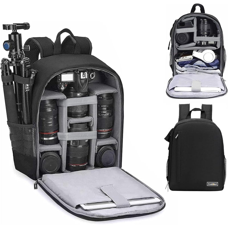 Cwatcun Camera Backpack Bag Professional for SLR DSLR Mirrorless Camera Waterproof Camera Case Compatible with Sony Canon Nikon Camera and Lens Tripod Accessories (â…¡ Small Black) - Image 1