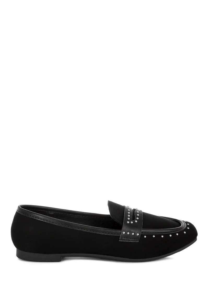 London Rag Women's Penny Strap Studded Loafers In Black