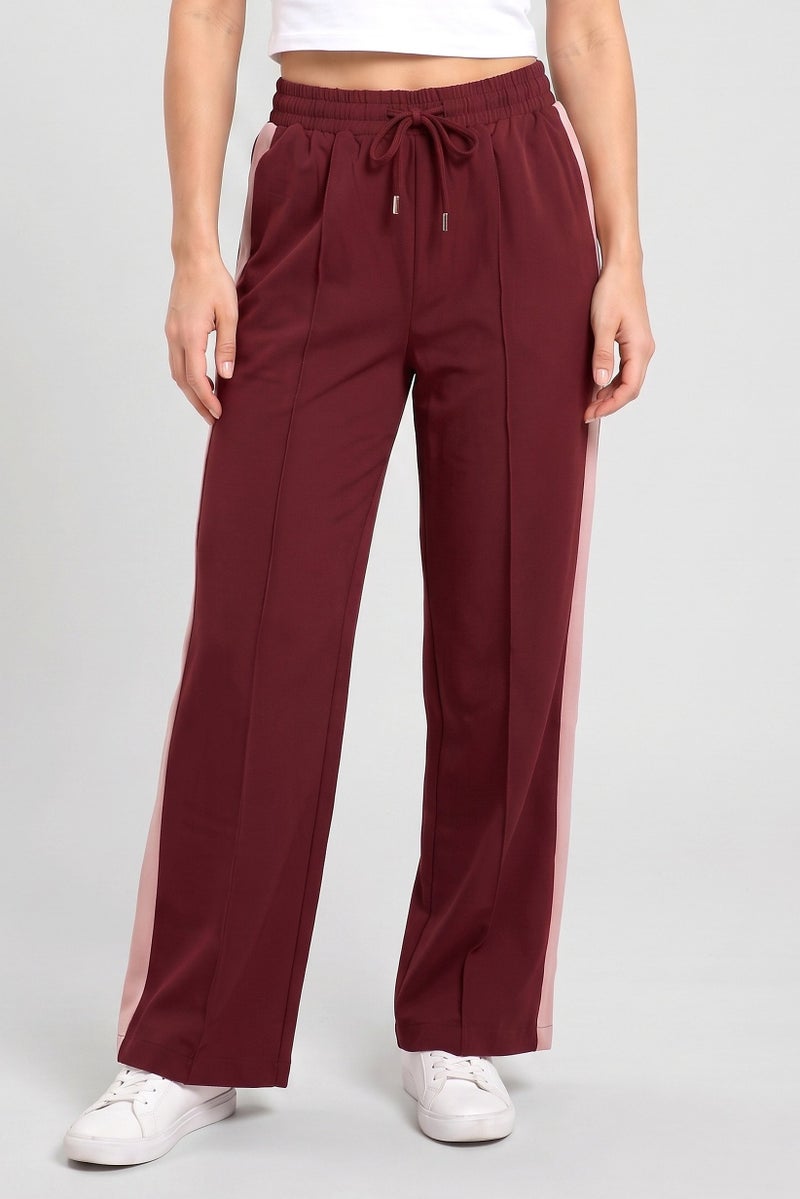 Threadbare Women Regular Fit Solid Wide Leg Pants, Maroon - Image 1