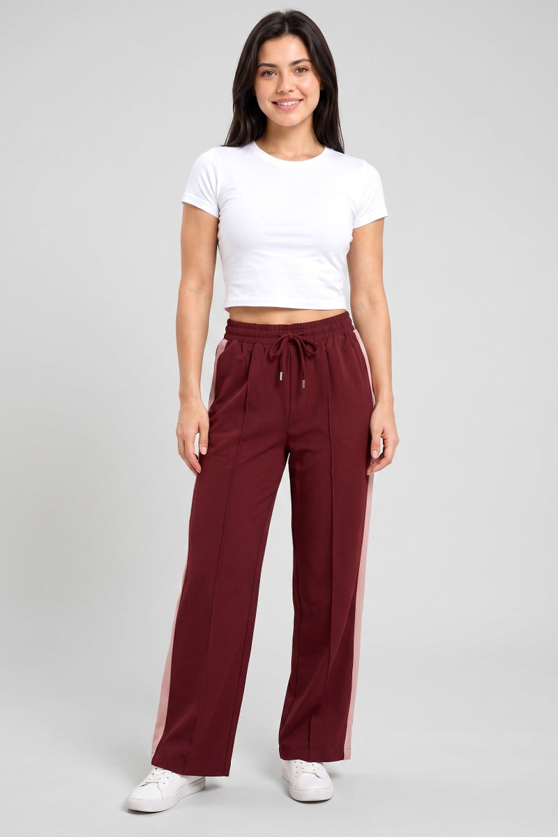 Threadbare Women Regular Fit Solid Wide Leg Pants, Maroon - Image 2