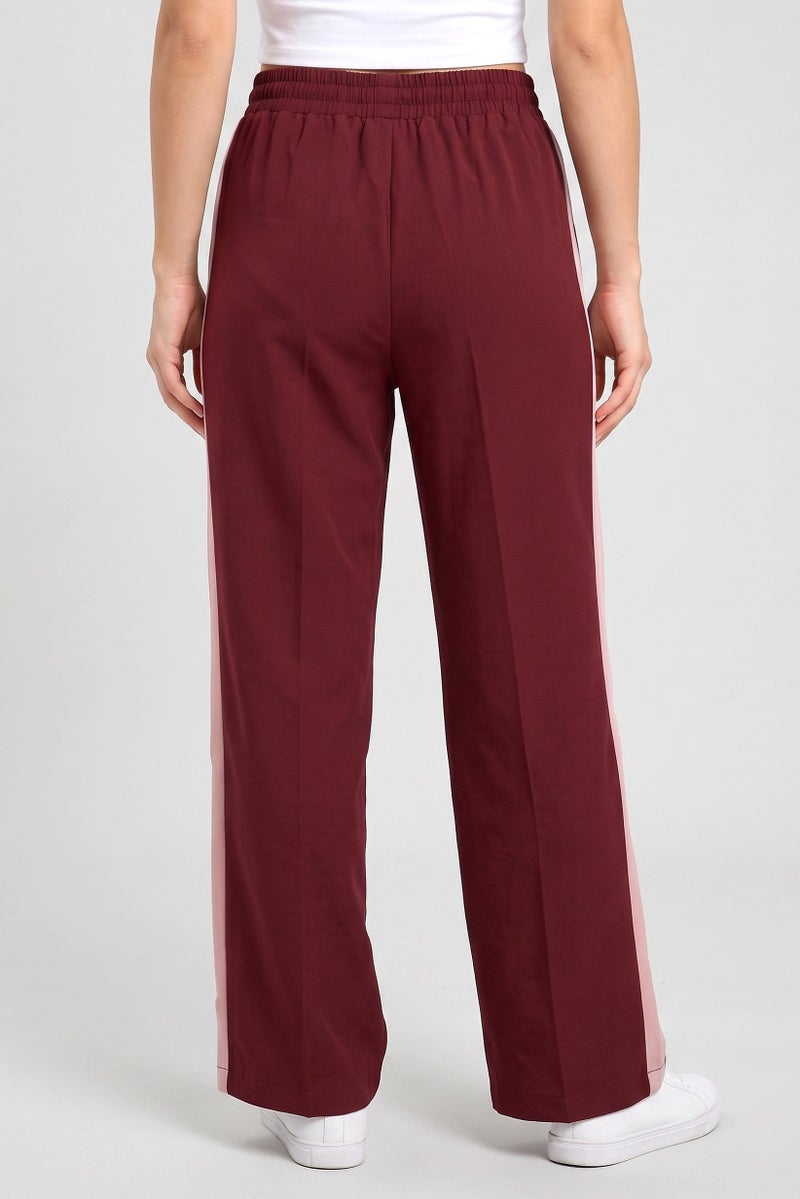 Threadbare Women Regular Fit Solid Wide Leg Pants, Maroon - Image 4