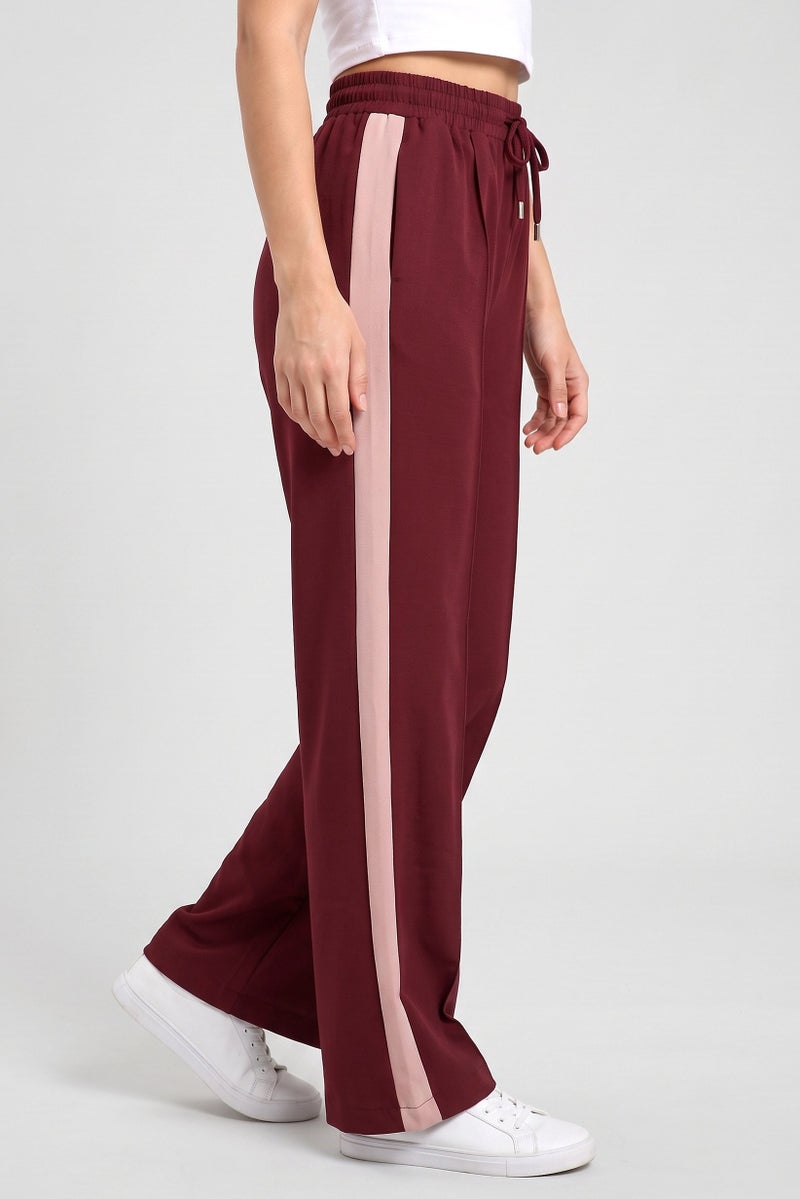 Threadbare Women Regular Fit Solid Wide Leg Pants, Maroon - Image 3