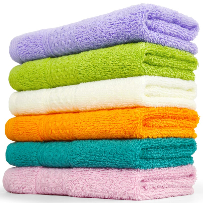 Cleanbear Cotton Wash Cloths Soft Washcloths with 6 Colors for Body and Face 13 by 13 Inches Large Bathroom Washcloth Set Highly Absorbent Fade Resistant Face Cloths