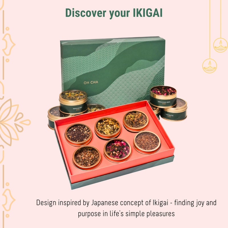 OH CHA - Ikigai Tea Gift Box | 6 Assorted Herbal & Green Teas | Pure Botanicals | Luxury Tea Gift Set for Wellness, & Mindfulness | Tea Sampler Gift Pack | Christmas Gift - Image 4
