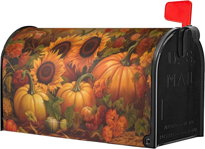 Identiy Fall Pumpkins Sunflowers Mailbox Covers Magnetic Standard Size, Thanksgiving Autumn Harvest Magnetic Mailbox Covers 18"x21" for Holiday Yard Decor - Image 1